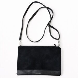 Vegan leather snd suede Black Crossbody Bag